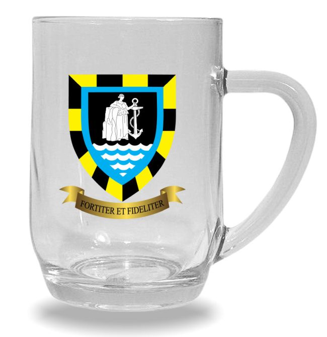GLASSWARE: 1 SACC Battalion Clear Glass Beer Mug: 1CGM